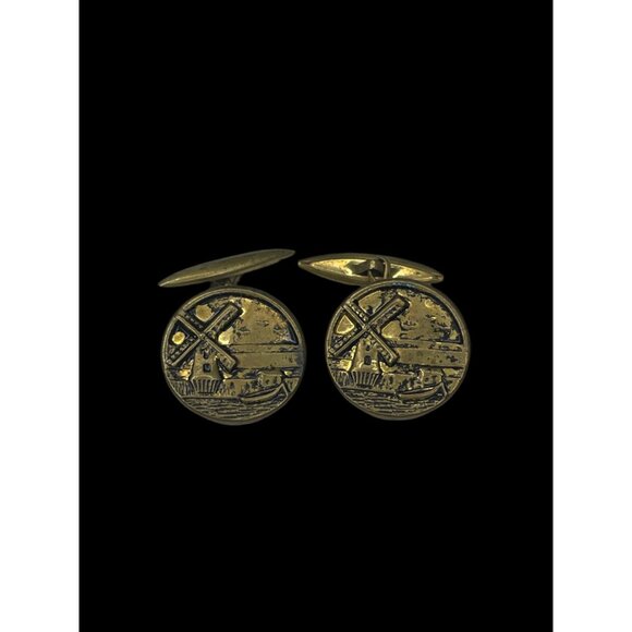 Circa 1930's Holland Windmill Brass Men Cufflinks - Picture 2 of 7